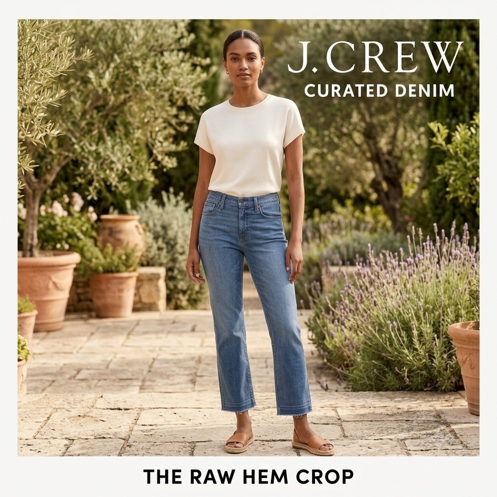 J.Crew Billie Demi Boot Crop Raw Hem Denim Jeans Blue High Rise Straight Leg 29"
